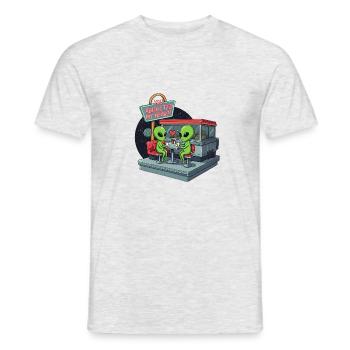 Space Date - Verliebtes Paar - Männer T-Shirt - Grau meliert - Vorne - AI Model Male 178 dark (178cm)