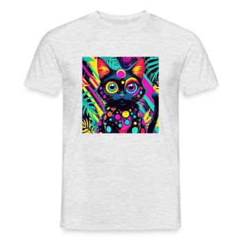 neon colored cartoon style Cat dog art design cool - Men's T-Shirt - heather grey - Front - AI Model Male 178 dark (178cm)