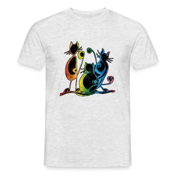 Famille de chat - T-shirt homme - gris chiné - Devant - AI Model Male 178 dark (178cm)