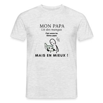 Papa manga lit des mangas ! - T-shirt homme - gris chiné - Devant - AI Model Male 178 dark (178cm)