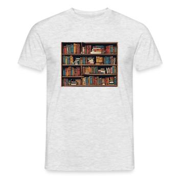 Bookshelf with lots of books - Men's T-Shirt - heather grey - Front - AI Model Male 178 dark (178cm)