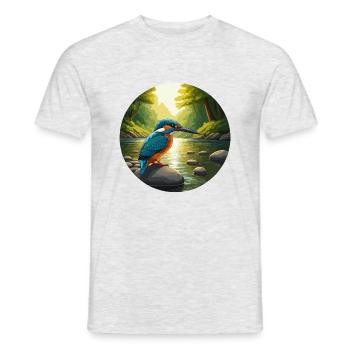 Kingfisher sits by stream - Men's T-Shirt - heather grey - Front - AI Model Male 178 dark (178cm)