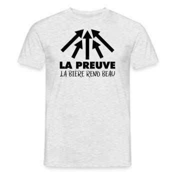 La preuve : La bière rend beau - T-shirt homme - gris chiné - Devant - AI Model Male 178 dark (178cm)