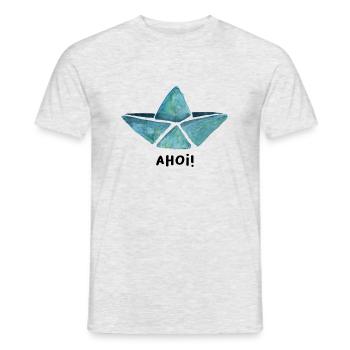 Paper boat paper ship watercolor Ahoi Maritim - Men's T-Shirt - heather grey - Front - AI Model Male 178 dark (178cm)