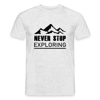 Never Stop Exploring - Hiking - Men's T-Shirt - heather grey - Front - AI Model Male 178 dark (178cm)
