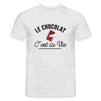 Le chocolat c'est la vie - t-shirt humour chocolat - T-shirt homme - gris chiné - Devant - AI Model Male 178 dark (178cm)