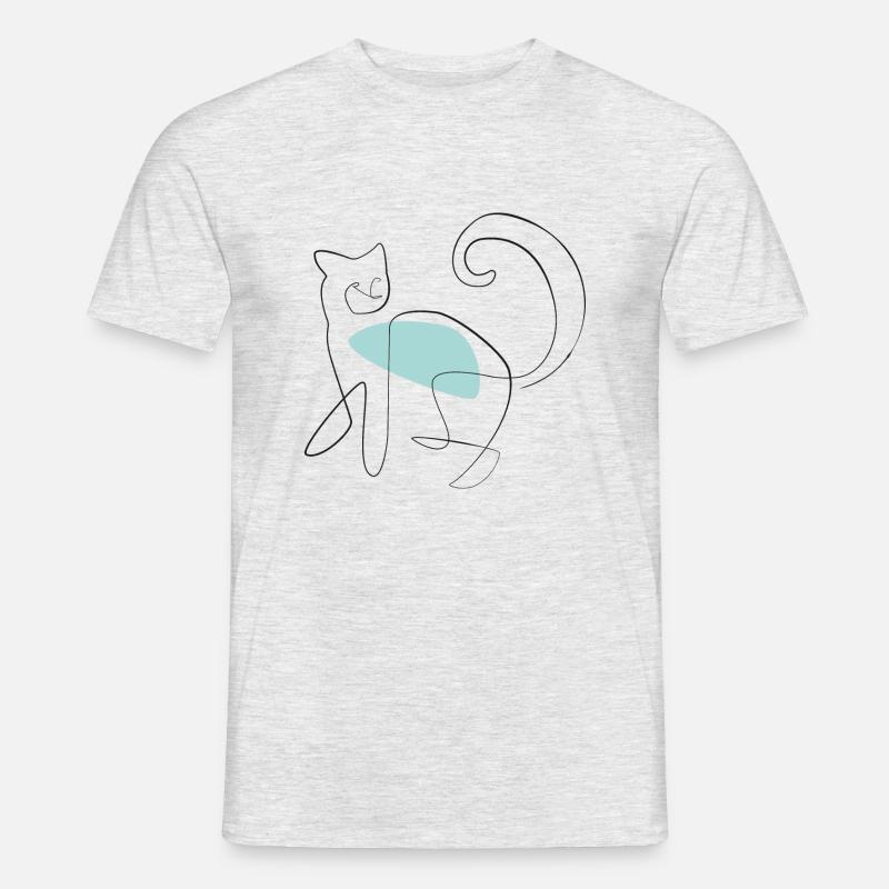OneLine Art. Katze - Männer T-Shirt - Grau meliert