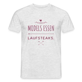 MODELS essen Lauf STEAKS +++ Funny and New Design! - Männer T-Shirt - Grau meliert - Vorne - AI Model Male 178 dark (178cm)