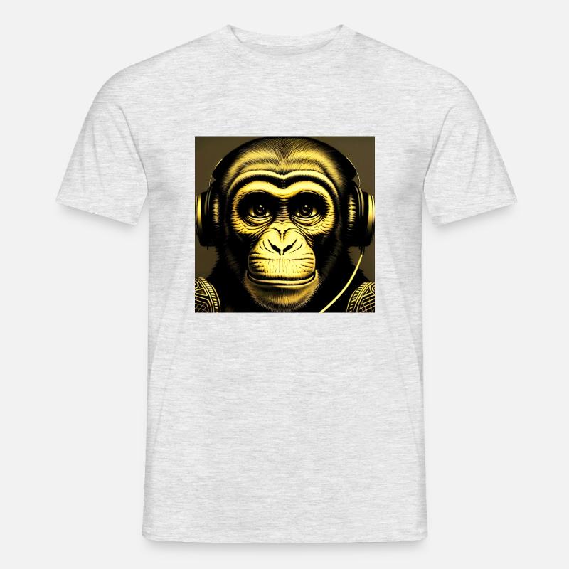 Affe mit Kopfhörer - Männer T-Shirt - Grau meliert