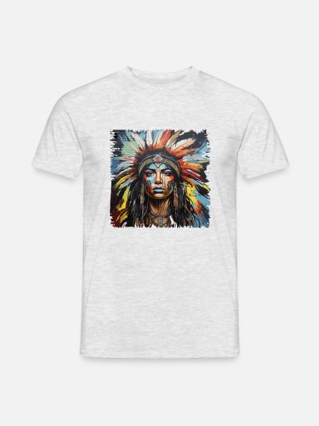 Indianerin Indianerkopf Indianer Häuptling Frau - Männer T-Shirt - Grau meliert