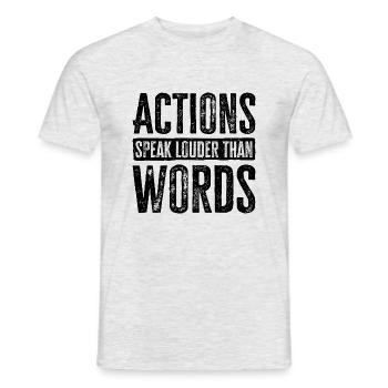 Taten sagen mehr als Worte - Motivationsgeschenk - Männer T-Shirt - Grau meliert - Vorne - AI Model Male 178 dark (178cm)