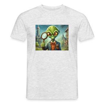cute little green retro vintage alien detective - Men's T-Shirt - heather grey - Front - AI Model Male 178 dark (178cm)