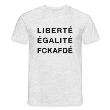 LIBERTÉ ÉGALITÉ FCKAFDÉ schwarz - Männer T-Shirt - Grau meliert - Vorne - AI Model Male 178 dark (178cm)