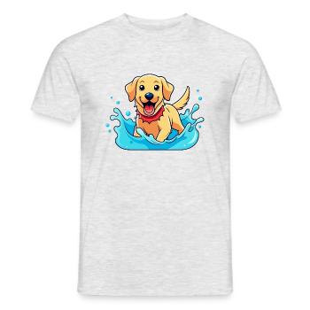 Fröhlicher Labrador Retriever planscht in Poolkunst - Männer T-Shirt - Grau meliert - Vorne - AI Model Male 178 dark (178cm)