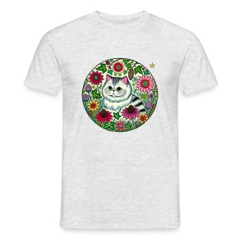 Chat persan en argent - T-shirt homme - gris chiné - Devant - AI Model Male 178 dark (178cm)