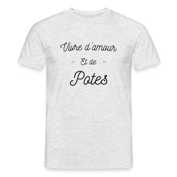 Vivre d'amour et de potes, citation humour potes - T-shirt homme - gris chiné - Devant - AI Model Male 178 dark (178cm)