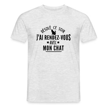 j ai rendez vous avec mon chat / humour chat - T-shirt homme - gris chiné - Devant - AI Model Male 178 dark (178cm)