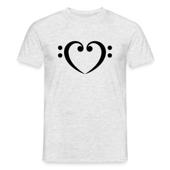 Music, I love bass, heart, bass clef, sheet music - Men's T-Shirt - heather grey - Front - AI Model Male 178 dark (178cm)