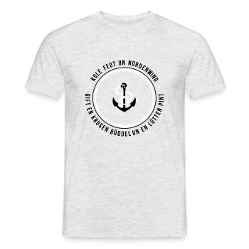 Kole Feut un Nordenwind Plattdeutscher Spruch 2C - Männer T-Shirt - Grau meliert - Vorne - AI Model Male 178 dark (178cm)