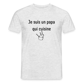 Papa qui cuisine | Idée cadeau homme - T-shirt homme - gris chiné - Devant - AI Model Male 178 dark (178cm)