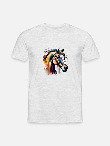 Farbenfrohes Pferd im Splashlook - Männer T-Shirt - Grau meliert