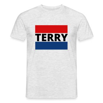 t shirt prenom TERRY, tee shirt personnalisé preno - T-shirt homme - gris chiné - Devant - AI Model Male 178 dark (178cm)