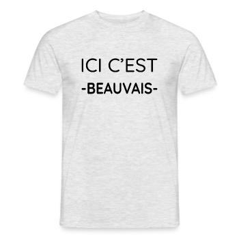 Ici c'est Beauvais (noir) - T-shirt homme - gris chiné - Devant - AI Model Male 178 dark (178cm)