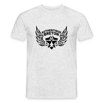 breton authentique logo aile hermine - T-shirt homme - gris chiné - Devant - AI Model Male 178 dark (178cm)