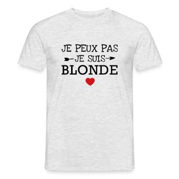je peux pas je suis blonde - T-shirt homme - gris chiné - Devant - AI Model Male 178 dark (178cm)