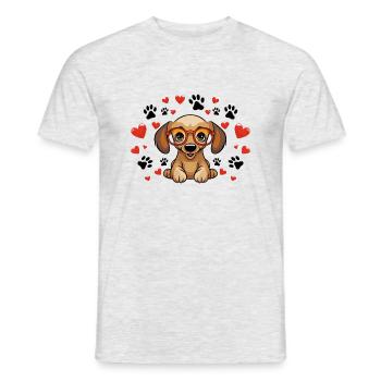 Dackel mit Brille Herz und Pfotenabdrücken - Männer T-Shirt - Grau meliert - Vorne - AI Model Male 178 dark (178cm)