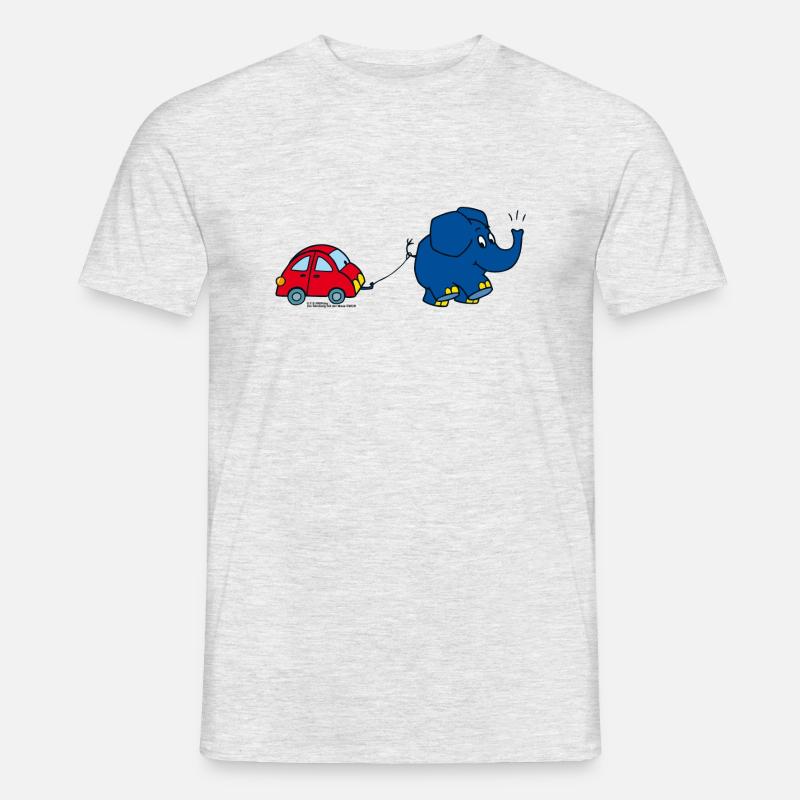 Der Elefant mit rotem Auto - Männer T-Shirt - Grau meliert