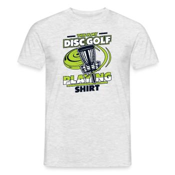 Ceci est mon panier de vêtements de jeu de disc golf - T-shirt homme - gris chiné - Devant - AI Model Male 178 dark (178cm)