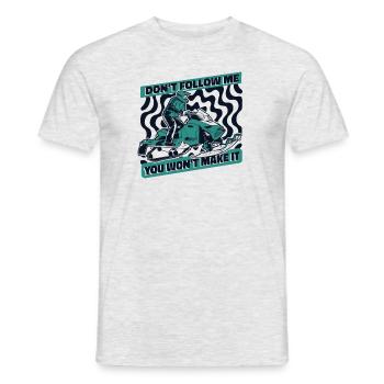 Ne me suivez pas, vous n’en arriverez pas en motoneige - T-shirt homme - gris chiné - Devant - AI Model Male 178 dark (178cm)