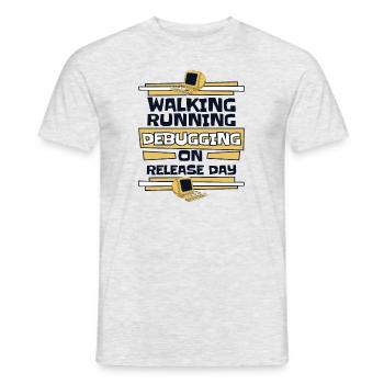 Walking Running Debugging Release Day Coder - T-shirt homme - gris chiné - Devant - AI Model Male 178 dark (178cm)