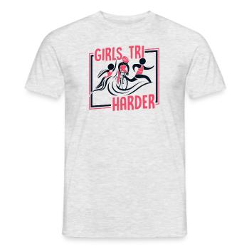 Girls TRI Harder Triathlon Bike Triathlete Training - Men's T-Shirt - heather grey - Front - AI Model Male 178 dark (178cm)