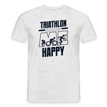 Triathlon Makes Me Happy Training Triathlonrad - Männer T-Shirt - Grau meliert - Vorne - AI Model Male 178 dark (178cm)