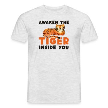 Awaken The Tiger Inside You King Tiger - Men's T-Shirt - heather grey - Front - AI Model Male 178 dark (178cm)