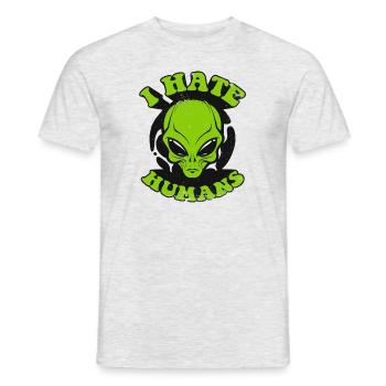 I Hate Humans Conspiracy Außerirdischer Ufo Alien - Men's T-Shirt - heather grey - Front - AI Model Male 178 dark (178cm)