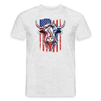 American Flag Highland Cow Scottish Cattle - Men's T-Shirt - heather grey - Front - AI Model Male 178 dark (178cm)