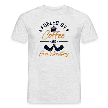 Alimenté par le café et les techniques de bras de fer - T-shirt homme - gris chiné - Devant - AI Model Male 178 dark (178cm)