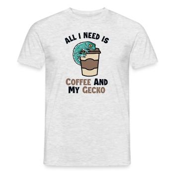 Kaffee und meine Gecko-Eidechse Gekkota Schopf - Männer T-Shirt - Grau meliert - Vorne - AI Model Male 178 dark (178cm)