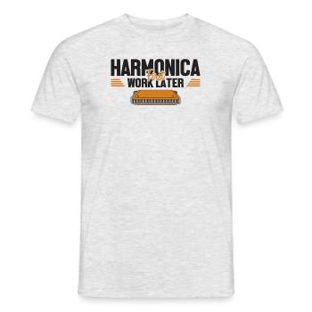 Harmonica First Work Later Harmonist Harmonicist - Men's T-Shirt - heather grey - Front - AI Model Male 178 dark (178cm)