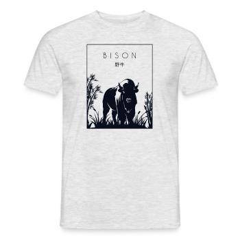 Bison, Chinesisch, Hanzi, Büffel, Amerikanischer Bison - Männer T-Shirt - Grau meliert - Vorne - AI Model Male 178 dark (178cm)