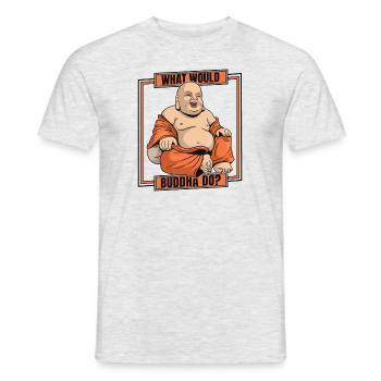 Was würde Buddha tun Buddhistische Symbolstatue - Männer T-Shirt - Grau meliert - Vorne - AI Model Male 178 dark (178cm)