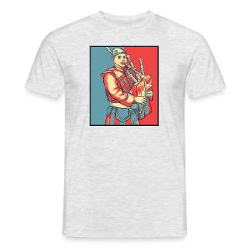 Dudelsackspieler Portrait Great Highland Dudelsack Unterricht - Männer T-Shirt - Grau meliert - Vorne - AI Model Male 178 dark (178cm)