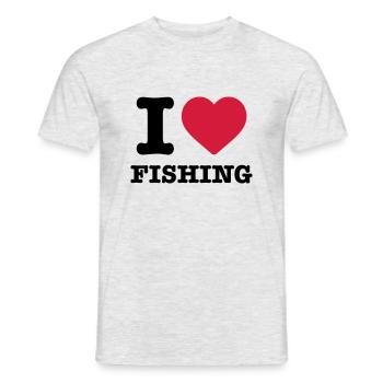I love heart Herz liebe Fishing Angeln Angler rot - Männer T-Shirt - Grau meliert - Vorne - AI Model Male 178 dark (178cm)
