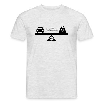 Autogramm - ein Auto und ein Gramm auf einer Waage - Männer T-Shirt - Grau meliert - Vorne - AI Model Male 178 dark (178cm)