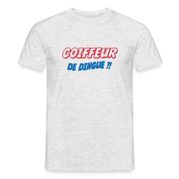 COIFFEUR de dingue !!! - T-shirt homme - gris chiné - Devant - AI Model Male 178 dark (178cm)