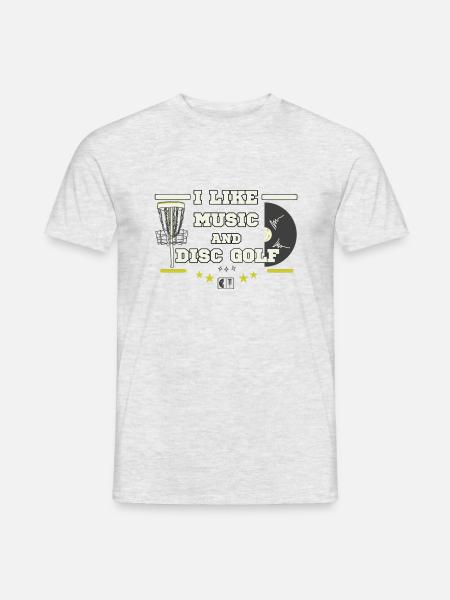 Ich mag Musik und Disc Golf - Männer T-Shirt - Grau meliert