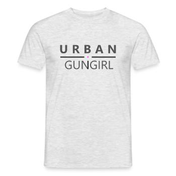 URBAN GUN GIRL - Logo Original - Männer T-Shirt - Grau meliert - Vorne - AI Model Male 178 dark (178cm)